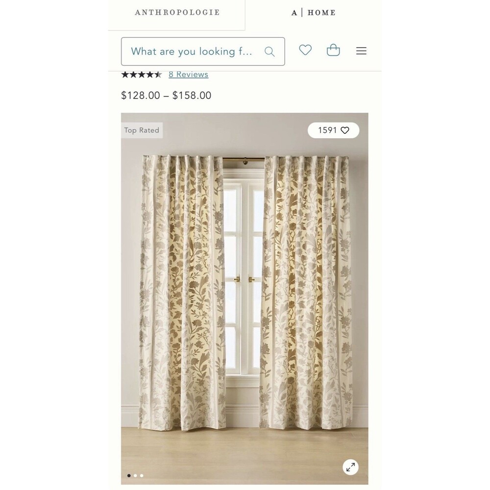 New Anthropologie Francine Woven Floral Curtain Set 2 Panels 63" Botanical Lined